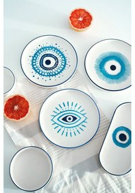 Resim Kevin Seramik Nazar Boncuklu Hand Made 14 Parça 6 Kişilik Lüks Kahvaltılık Sunum Tabağı Seti 