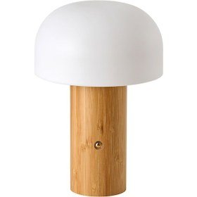 Resim Olwa Ahşap Detaylı Pilli Kablosuz Dokunmatik Şarjlı Led Mantar Abajur Masa Lambası Ahşap 