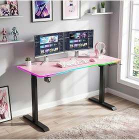 Resim Karr Gaming G-Flex Elektrikli Yükseklik Ayarlı RGB Aydınlatmalı Oyuncu Masası - 140x60 - Pembe 