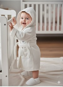 Resim Kuzu Nakışlı 2'li Ekru Bornoz Ve Terlik Ekru 