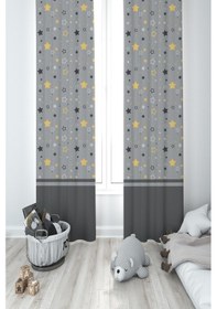 Resim Mekta Home Bebek Ve Çocuk Odası Gri Sarı Yıldız Desenli 2 Kanat Fon Perde 