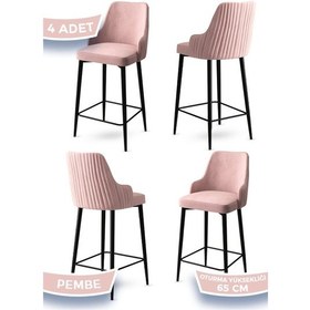 Resim Canisa Tera Serisi 4 Pembe Sandalye 65 Cm Ada Mutfak Bar Sandalyesi Babyface Kumaş Siyah Metal Ayaklı Sandalye Pembe Ayaklar Siyah 