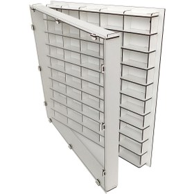 Resim Woodbu Şeffaf Kapaklı Ahşap Beyaz Hobi Oyuncak Araba Rafı 50 Araçlık 