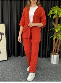 Resim Revasser Kadın Özel Tasarım Kimono Bürümcük Kumaş Alt Üst Önü Açık Takım 
