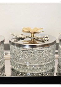 Resim Atabey Home Collection 3'lü Kelebekli Gümüş Tepsili Kase Seti & Şekerlik & Sunumluk & Çerezlik 