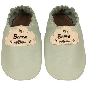 Resim Kız Bebek Kişiye Özel Isimli Su Yeşili Deri Patik - Bulut Görselli Yeşil 