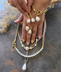 Resim Doğaltaş Gümüş Gold Kaplama İnci Set 