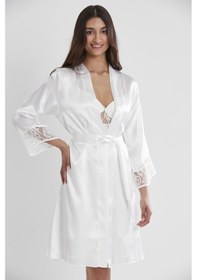 Resim Pierre Cardin 4075 Saten Sabahlıklı Gecelik Takım - Ekru Ekru 