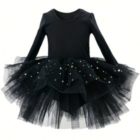 Resim Kızlar için Parıltılı Payet Uzun Kollu Mini Bale Etek - Dar Kesim Tutu ile Katmanlı Tül Etek, Dans, Jimnastik ve Performans İçin, Tüm Mevsim Uygulama ve Performans Giyimi, Bale Elbisesi, Performans Kıyafeti, Şık Uzun Kollu, Esnek Olmayan Kumaş 