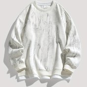 Resim Trend Erkek Yuvarlak Yaka Sahte İki Parçalı Kazak, Benzersiz Tie-Dye Uzun Kollu Kapüşonlu Üstü, Şehir Stili Katmanlı Görünüm Rahat Dokulu Çekici Hoodies 