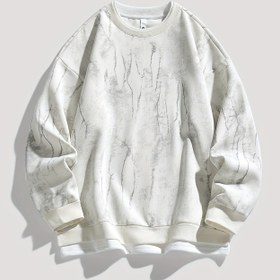 Resim Trend Erkek Yuvarlak Yaka Sahte İki Parçalı Kazak, Benzersiz Tie-Dye Uzun Kollu Kapüşonlu Üstü, Şehir Stili Katmanlı Görünüm Rahat Dokulu Çekici Hoodies 