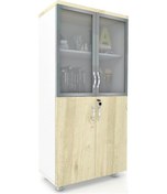 Resim Modüler Dünyası 2 Cam Kapaklı Kilitli Dosya Dolabı 80X38X153 Beyaz - Meşe 