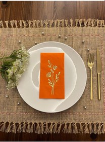 Resim Gold Yaldızlı Turuncu Gelincik Çiçeği Baskılı Garson Katlama Peçete 16 Adet 