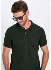 Resim Tudors Erkek Slim Fit Dar Kesim %100 Pamuk Kısa Kollu Polo Yaka Haki Tişört-50257 