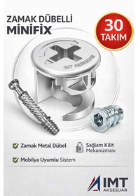 Resim İmt Aksesuar Zamak Metal Dübelli Minifix Gövde Mil Ve Dübel Seti - Mobilya Ve Dolap Bağlantı Elemanı 30 Takım Metalik 