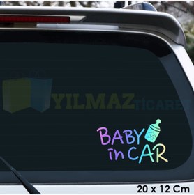 Resim yılmazetic Biberon Arabada Bebek Var Hologram Araba Oto Sticker Yapıştırma Renkli Etiket Çıkartma 20 X 12 Cm 