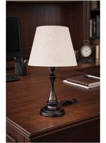 Resim Faro Abajur Siyah Metal Gövdeli Krem Rengi Şapkalı Krem - Siyah 