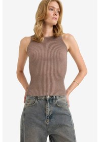 Resim Defacto Fitted Bisiklet Yaka Triko Atlet F7772ax25aubg479 Bej 