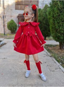 Resim Ysferbutik Kız Çocuk Kırmızı Elbise Çorap 