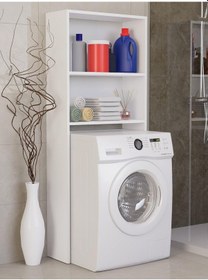 Resim %100 Mdf Çamaşır Ve Kurutma Makinesi Dolabı, Beyaz Açık Raflı Çamaşır Makinesi Üstü Düzenleyicisi Beyaz 