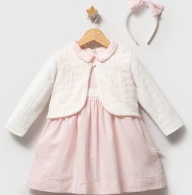 Resim MixMax Bebe Kız Bebek&Çocuk Kapitoneli Bolero-Kısa Kollu Elbise-Taç 3'lü Bayramlık Elbise %100 Pamuklu 