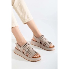 Resim Analin Shoes Kadın Deri Püsküllü Tokalı Sandalet - Taba 