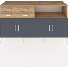 Resim Kronos Konsol 4 Raflı 4 Çekmeceli 4 Kapaklı 176x59x99 Çam-antrasi Çam-antrasit/çam 