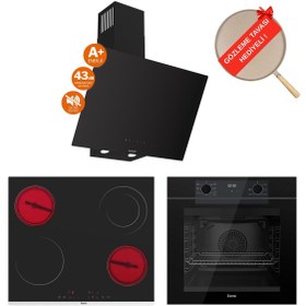 Resim Ferre FryArt&FlowArt Vitrona Sessiz Davlumbaz Elektrikli Siyah Ank. Set (D077-SA + MS263 + QEP63CS) 