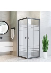 Resim Durul Duşakabin Kare Siyah Profil Desenli Cam Siyah 