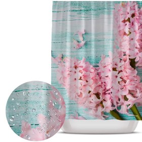 Resim Tropikhome Banyo Duş Perdesi-lila Çiçek Desen Banyo Perdesi Tek Kanat Küvet Perdesi 180x200 cm Lüx Perde 