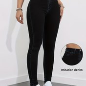 Resim İmitasyon denim Kadın Siyah Streç Baskılı Sahte Denim - Popo Kaldırıcı Tasarım, Sahte Cepli ve Kemer Kapamalı Sahte Denim Kumaş, Günlükten Formale Kıyafetlere Uygun, Makinede Yıkanabilir, Modern Rahat Stil Temel Parça 