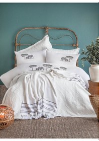 Resim Çift Kişilik Aleph White Timeless Yatak Örtüsü Nevresim Prime Set Beyaz 