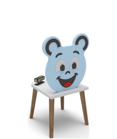 Resim Çocuk Sandalyesi Happy Face Ahşap Ayaklı, Sevimli Figürlü Mavi 