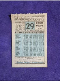 Resim 29 Kasım 2002 Takvim Yaprağı - Nostalji Koleksiyonluk Takvim Yaprağı 