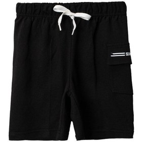 Resim Penye Kargo Cepli Şort Siyah 