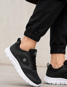 Resim PureWalk Unisex Siyah Beyaz KalınTabanlı Spor Ayakkabı - Hafif Esnek Günlük Yürüyüş Sneaker Rahat Koşu ve Şehir Ayakkabısı 