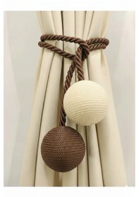 Resim İki Toplu Yan Bağlama Fon Perde Toplama Aparatı Krem Kahve 