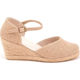 Resim Gerçek Elişi Bilekten Bantlı Topuğu Açık Keten Espadril Dolgu Topuk Handmade Çok Renkli 