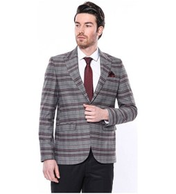 Resim Wessi Ekose Desenli Slim Fit Bordo Erkek Ceket 001 