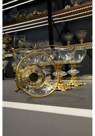Resim Argkristal Metal Ayaklı Vira Gold Detaylı Sütlü Tatlı Kasesi - Dondurmalık - Çerezlik 6 Lı Altın 