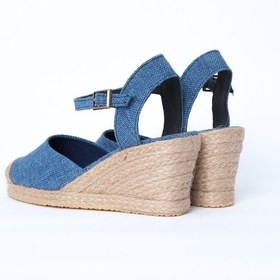 Resim Topuğu Açık Burnu Hasırlı Bilekten Bantlı Mavi Dolgu Topuk Keten Hasır Espadril ES1027-0001 Mavi 