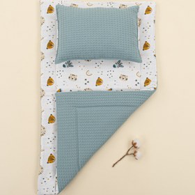 Resim Alt Açma Matı ve Yastık - Çift Taraflı - Petrol Mavisi Petek - Zoo 