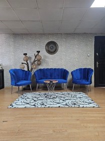 Resim Zafir Papatya Çay Seti Koltuk Takımı Krom Sivriltme Ayak, Balkon, Salon, Ofis, Cafe Koltuk Takımı Mavi 