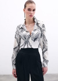 Resim Sateen Desenli Saten Gömlek - Siyah-135861 Siyah 