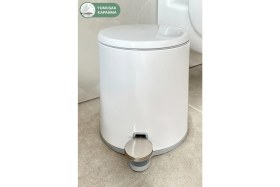 Resim Yumuşak Kapanan Çelik Çöp Kovası, Banyo ve Mutfak Için, Beyaz/gri 