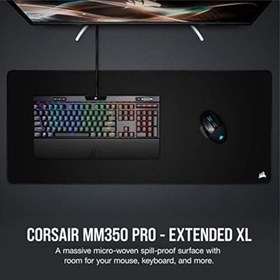 Resim Corsair MM350 PRO Sıçrama geçirmez Premium kumaş oyun mouse pad, Alan 93 × 40 cm, Mikrofiber kumaş, 4mm Güçlü Yumuşak Kauçuk Konstrüksiyon, Kaymaz Kauçuk Taban, siyah, Genişletilmiş XL 