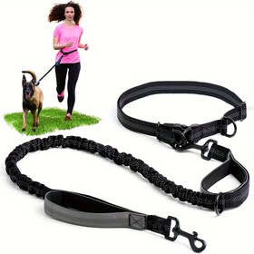 Resim Orta ve Büyük Boy Köpekler İçin Ayarlanabilir Eller Serbest Tasma - Yansıtıcı, Elastik Bungee ile Rahat Tutma Sapı, Dayanıklı Polyester, Eğitim, Yürüyüş, Koşu ve Koşu İçin İdeal - Sadece Elde Yıkama 