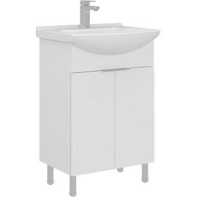 Resim Orka Purus 55 Cm Parlak Beyaz Banyo Dolabı Alt Modül Lavabo Ayaklı Beyaz 
