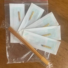 Resim 1 adet Mikroblading Kalemi Kalıcı Makyaj Kaş Dövmesi El Yapımı Kalemi 5 Adet İğne Bıçağı ile 3D Kaş Nakışı Dövmesi Seti 