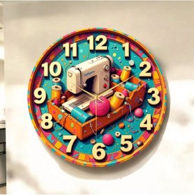 Resim Terzi Dikiş Makine Atölye Renkli Baskı Desenli Sayılı Hediyelik Ahşap Sessiz Tablo Duvar Saati 159 Renkli 